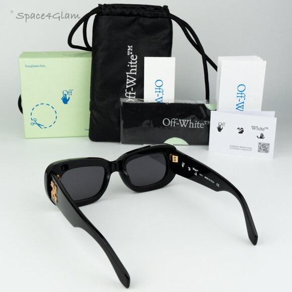 BRAND NEW Off-White CARRARA 007 Black Dark Grey Unisex Rectangular Sunglasses - Picture 8 of 11